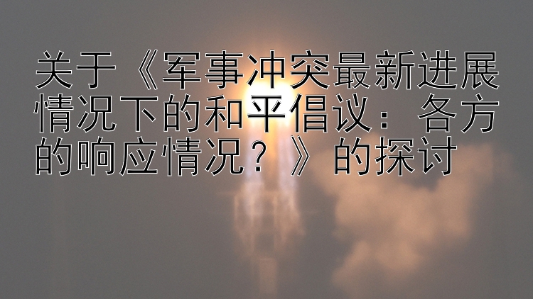 关于《军事冲突最新进展情况下的和平倡议：各方的响应情况？》的探讨